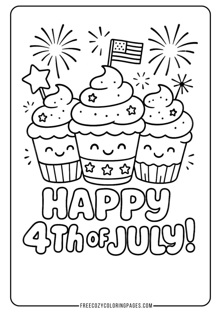 fourth of july cupcakes coloring page