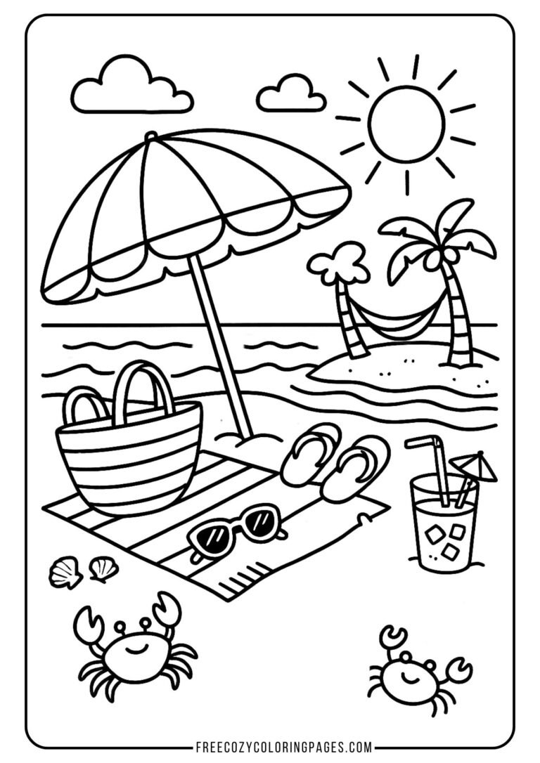 cute beach coloring page